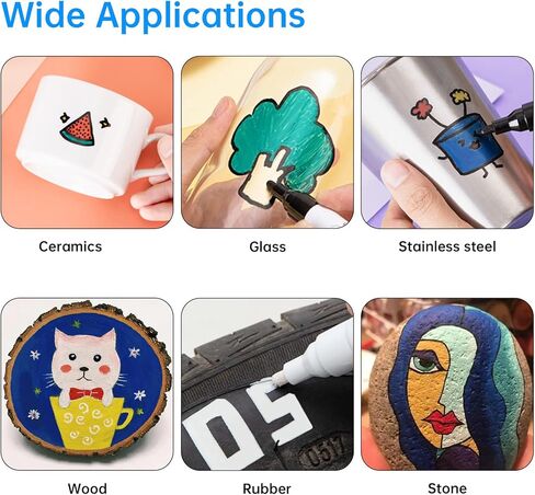 اقلام تلوين على تقريبا اي شيء لا تتلاشى ابدا سريعة الجفاف ودائمة اتوم تيك ارت بالوان زاهية وزاهية ومتنوعة بالوان زيتية، مجموعة اقلام طلاء ذات راس رفيع بقوة تغطية قوية [12 لون] in Kuwait