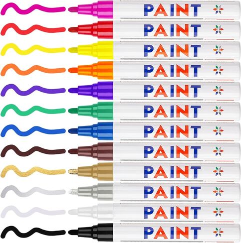 اقلام تلوين على تقريبا اي شيء لا تتلاشى ابدا سريعة الجفاف ودائمة اتوم تيك ارت بالوان زاهية وزاهية ومتنوعة بالوان زيتية، مجموعة اقلام طلاء ذات راس رفيع بقوة تغطية قوية [12 لون] in Kuwait