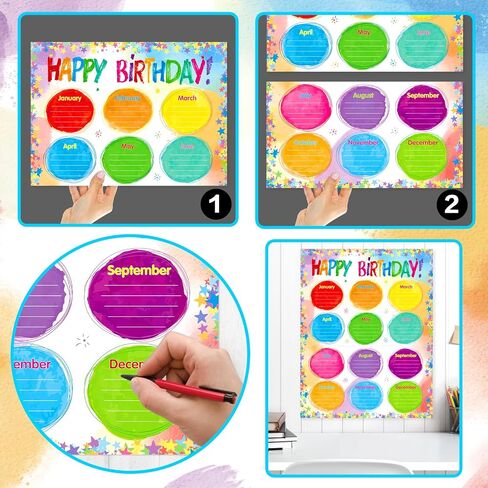 Omlisca Watercolor Birthday Poster 2 Pack Happy Birthday Chart for Classroom Decorations Birthday Calendar Poster Bulletin Board Chalkboards Wall Decorations Back To School Teacher Supplies 17" X 22" in Saudi Arabia