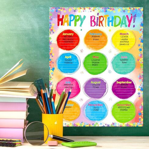Omlisca Watercolor Birthday Poster 2 Pack Happy Birthday Chart for Classroom Decorations Birthday Calendar Poster Bulletin Board Chalkboards Wall Decorations Back To School Teacher Supplies 17" X 22" in Saudi Arabia