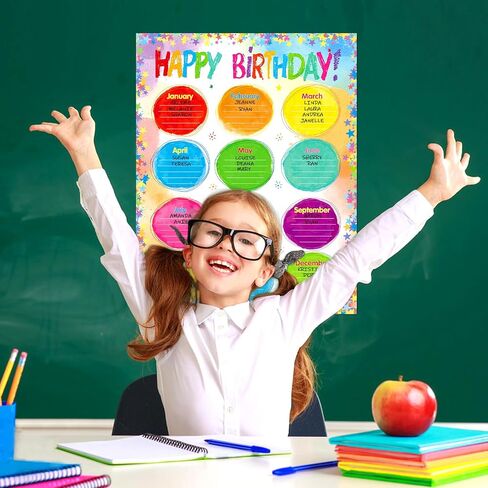 Omlisca Watercolor Birthday Poster 2 Pack Happy Birthday Chart for Classroom Decorations Birthday Calendar Poster Bulletin Board Chalkboards Wall Decorations Back To School Teacher Supplies 17" X 22" in Saudi Arabia
