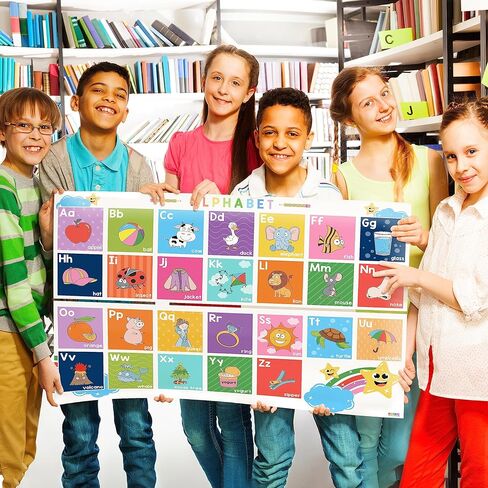 4 قطع لافتة حروف أبجدية ومخطط أرقام 1-100 للأطفال الصغار - خط ABC بأرقام مغلفة للأطفال، ملصقات حروف أبجدية كبيرة لديكورات جدران الفصل الدراسي لفصول ما قبل المدرسة ورياض الأطفال والمدرسة المنزلية - BEAWART in Kuwait