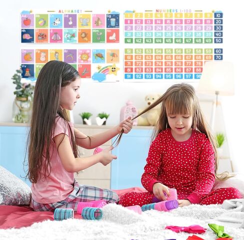 4 قطع لافتة حروف أبجدية ومخطط أرقام 1-100 للأطفال الصغار - خط ABC بأرقام مغلفة للأطفال، ملصقات حروف أبجدية كبيرة لديكورات جدران الفصل الدراسي لفصول ما قبل المدرسة ورياض الأطفال والمدرسة المنزلية - BEAWART in Kuwait