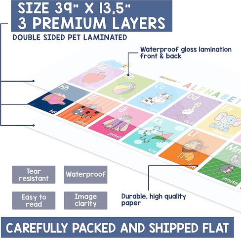 4 قطع لافتة حروف أبجدية ومخطط أرقام 1-100 للأطفال الصغار - خط ABC بأرقام مغلفة للأطفال، ملصقات حروف أبجدية كبيرة لديكورات جدران الفصل الدراسي لفصول ما قبل المدرسة ورياض الأطفال والمدرسة المنزلية - BEAWART in Kuwait