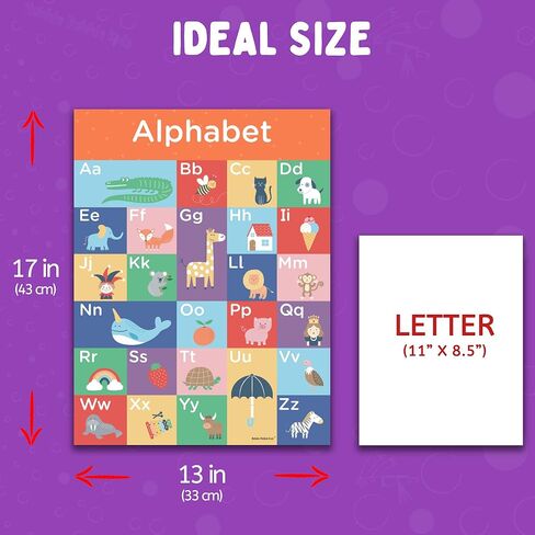 8 ملصقات ABC تعليمية للأطفال الصغار، مقاس 13 × 17 بوصة - ملصقات لمرحلة ما قبل المدرسة وملصقات رياض الأطفال للفصل الدراسي. ملصقات تعليمية لأيام الأسبوع الكبيرة، ملصقات تعليمية للأطفال الصغار مصنوعة في الولايات المتحدة الأمريكية. in Kuwait