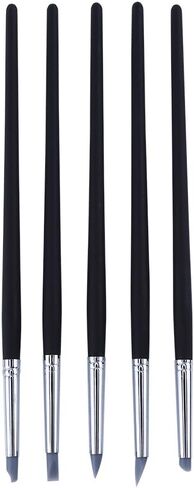 5pcs Clay Color Shaping Modeling Flexible Silicone Wax Clay Sculpting Carving Pottery Making Tool Pen with Black Wood Handles in Saudi Arabia