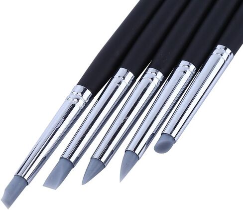 5pcs Clay Color Shaping Modeling Flexible Silicone Wax Clay Sculpting Carving Pottery Making Tool Pen with Black Wood Handles in Saudi Arabia