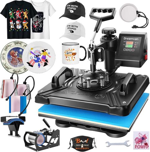 Heat Press,5 in 1 Multifunctional Tshirt Printing Machine 15"x12" Digital Industrial Heat Transfer Machine,Swing Away Sublimation Heat Press Machine for T Shirts/Mug/Cap/Plate/DIY in Saudi Arabia