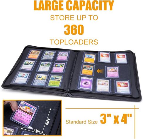 مجلد Toploader، يحمل 360 أداة تحميل علوية، ألبوم تخزين 9 جيوب لبطاقة صلبة مقاس 3 × 4 بوصة، حامل محمل علوي 35pt مع 20 أكمام مزدوجة الجوانب بدون حلقات، كتاب مجموعة سحاب للبطاقات الرياضية الممتازة (أسود) in Kuwait