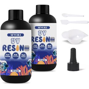 سيفيجيلي طقم راتنج شفاف بالاشعة فوق البنفسجية لصناعة المجوهرات، راتنج شفاف بالاشعة فوق البنفسجية للحرف اليدوية وقوالب الراتنج، مجموعة راتنج بالاشعة فوق البنفسجية 400 غرام مع كوب سيليكون، ملعقة in Kuwait
