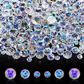 WILLBOND 600 Pcs Crystal Glass Beads for Jewelry Making Bulk Faceted Gemstone Rondelle Beads Loose Beads for Bracelet DIY Crafts 8 mm, 6 mm, 4 mm(AB Color)