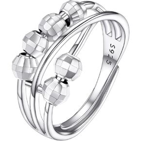 Supcare القلق الدائري للنساء التراص الدائري تململ مجوهرات قابل للتعديل خواتم الإبهام مع الخرز الدوار تململ الدائري المرأة مجوهرات الفضة الاسترليني in Kuwait