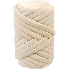 Casaphoria Chunky Yarn for Hand Knitting Blanket,Super Soft Giant Yarn for arm knitting,DIY Yarn Blanket for Pet Bed,Bulky Yarn Cotton Tube for Pillow,Bulky Yarn for Arm Knitting(Beige,2Lbs)