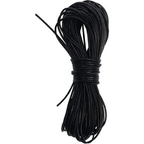 كويتاك خيط دائري من جلد البقر الطبيعي، حبل جلد طبيعي 2 ملم لصنع المجوهرات والتضفير والقلائد والاساور بطول 20 متر/22 ياردة، اسود in Kuwait