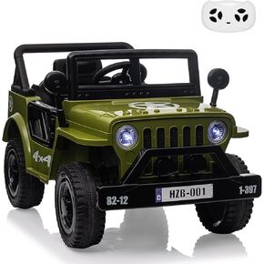 12V Kids Ride On Truck Car with Remote Control, Spring Suspension, Various Speeds, LED Lights, Music, and Safety Belt, Electric Ride On Car Toys for Kids 3+, Green