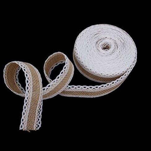 Bigbig_top 10 Yards Long 1 Inch Wide Natural Burlap Ribbon with Lace Ribbon - Idea Craft for Wedding Decor, Party Decor, Interior Decoration in Saudi Arabia