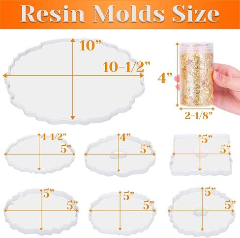 Resin Coaster Molds, Shynek Resin Molds Set with 6Pcs Geode Coaster Mold 1Pcs Silicone Resin Tray Molds Gold Foils Flakes Epoxy Resin Molds for Resin Casting in Saudi Arabia