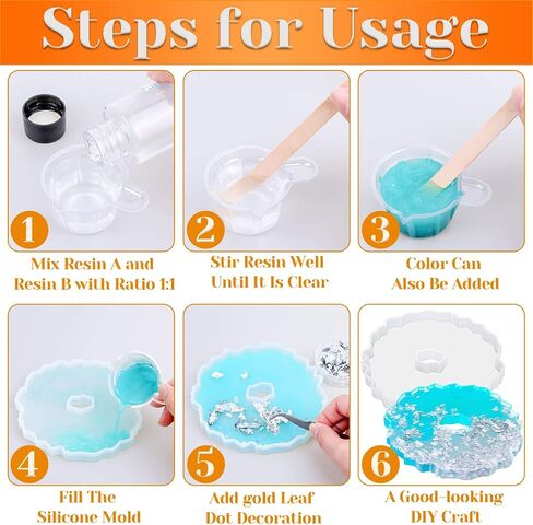 Resin Coaster Molds, Shynek Resin Molds Set with 6Pcs Geode Coaster Mold 1Pcs Silicone Resin Tray Molds Gold Foils Flakes Epoxy Resin Molds for Resin Casting in Saudi Arabia