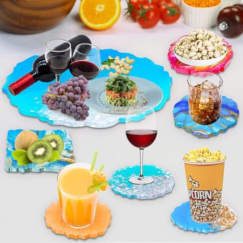 Resin Coaster Molds, Shynek Resin Molds Set with 6Pcs Geode Coaster Mold 1Pcs Silicone Resin Tray Molds Gold Foils Flakes Epoxy Resin Molds for Resin Casting in Saudi Arabia
