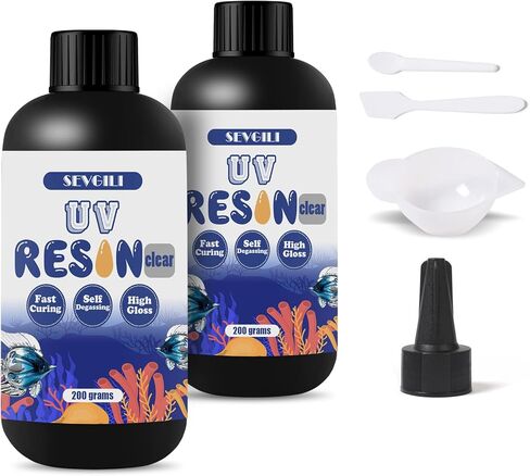 سيفيجيلي طقم راتنج شفاف بالاشعة فوق البنفسجية لصناعة المجوهرات، راتنج شفاف بالاشعة فوق البنفسجية للحرف اليدوية وقوالب الراتنج، مجموعة راتنج بالاشعة فوق البنفسجية 400 غرام مع كوب سيليكون، ملعقة in Kuwait