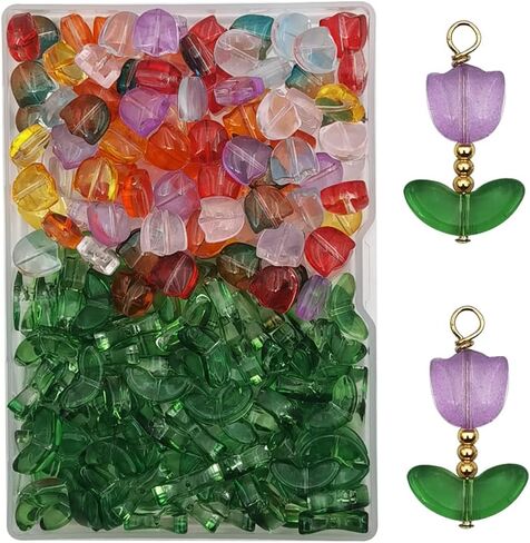 INSPIRELLE 100 مجموعة (200 قطعة) خرز توليب زجاجي كريستالي على شكل زهرة لصنع المجوهرات والإكسسوارات اليدوية ذاتية الصنع in Kuwait