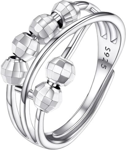 Supcare القلق الدائري للنساء التراص الدائري تململ مجوهرات قابل للتعديل خواتم الإبهام مع الخرز الدوار تململ الدائري المرأة مجوهرات الفضة الاسترليني in Kuwait