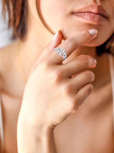 Supcare القلق الدائري للنساء التراص الدائري تململ مجوهرات قابل للتعديل خواتم الإبهام مع الخرز الدوار تململ الدائري المرأة مجوهرات الفضة الاسترليني in Kuwait