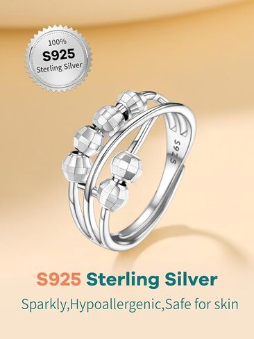 Supcare القلق الدائري للنساء التراص الدائري تململ مجوهرات قابل للتعديل خواتم الإبهام مع الخرز الدوار تململ الدائري المرأة مجوهرات الفضة الاسترليني in Kuwait