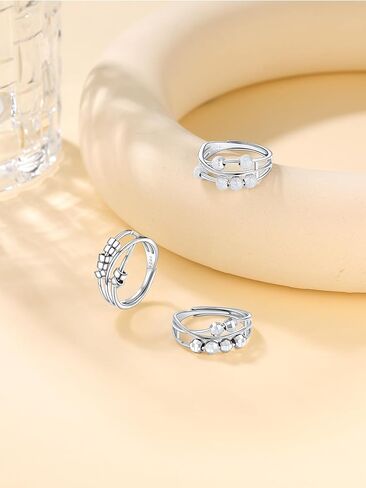 Supcare القلق الدائري للنساء التراص الدائري تململ مجوهرات قابل للتعديل خواتم الإبهام مع الخرز الدوار تململ الدائري المرأة مجوهرات الفضة الاسترليني in Kuwait