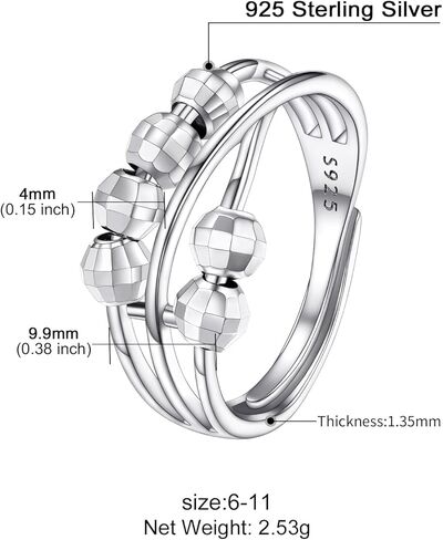 Supcare القلق الدائري للنساء التراص الدائري تململ مجوهرات قابل للتعديل خواتم الإبهام مع الخرز الدوار تململ الدائري المرأة مجوهرات الفضة الاسترليني in Kuwait