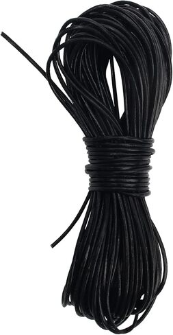 كويتاك خيط دائري من جلد البقر الطبيعي، حبل جلد طبيعي 2 ملم لصنع المجوهرات والتضفير والقلائد والاساور بطول 20 متر/22 ياردة، اسود in Kuwait