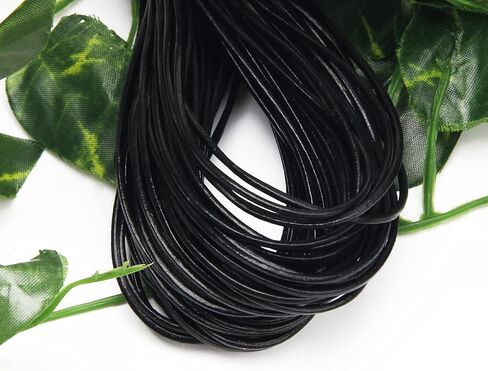 كويتاك خيط دائري من جلد البقر الطبيعي، حبل جلد طبيعي 2 ملم لصنع المجوهرات والتضفير والقلائد والاساور بطول 20 متر/22 ياردة، اسود in Kuwait