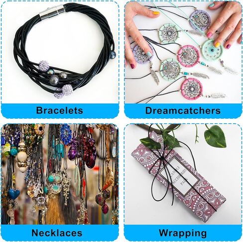 كويتاك خيط دائري من جلد البقر الطبيعي، حبل جلد طبيعي 2 ملم لصنع المجوهرات والتضفير والقلائد والاساور بطول 20 متر/22 ياردة، اسود in Kuwait