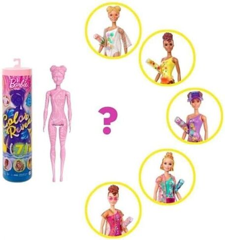 دمية باربي Color Reveal مع 7 مفاجآت: 4 حقائب غامضة تحتوي على غطاء وحذاء ومنشفة وملحقات in Saudi Arabia