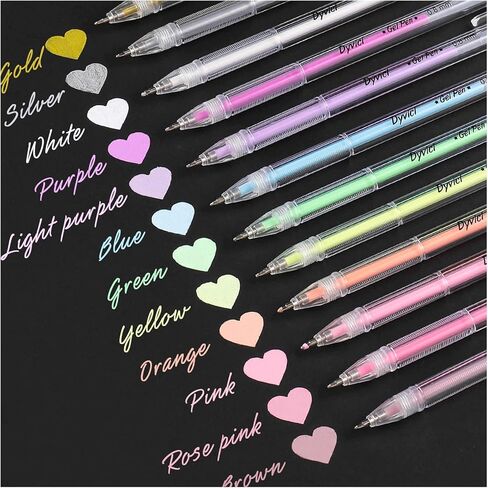 أقلام تلوين تسليط الضوء من Dyvicl، أقلام حبر هلامية ذات نقاط دقيقة مقاس 0.8 مم لرسم الورق الأسود، والرسم، والتوضيح، وتلوين البالغين، واليوميات، مجموعة من 12 قطعة in Kuwait