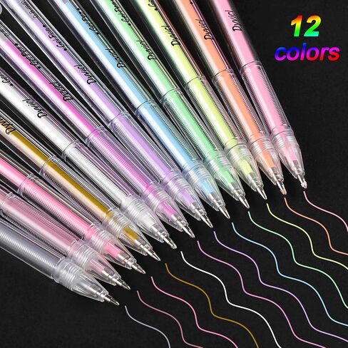 أقلام تلوين تسليط الضوء من Dyvicl، أقلام حبر هلامية ذات نقاط دقيقة مقاس 0.8 مم لرسم الورق الأسود، والرسم، والتوضيح، وتلوين البالغين، واليوميات، مجموعة من 12 قطعة in Kuwait