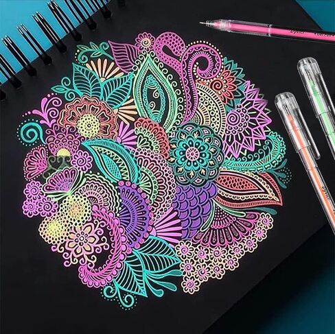 أقلام تلوين تسليط الضوء من Dyvicl، أقلام حبر هلامية ذات نقاط دقيقة مقاس 0.8 مم لرسم الورق الأسود، والرسم، والتوضيح، وتلوين البالغين، واليوميات، مجموعة من 12 قطعة in Kuwait