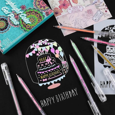 أقلام تلوين تسليط الضوء من Dyvicl، أقلام حبر هلامية ذات نقاط دقيقة مقاس 0.8 مم لرسم الورق الأسود، والرسم، والتوضيح، وتلوين البالغين، واليوميات، مجموعة من 12 قطعة in Kuwait