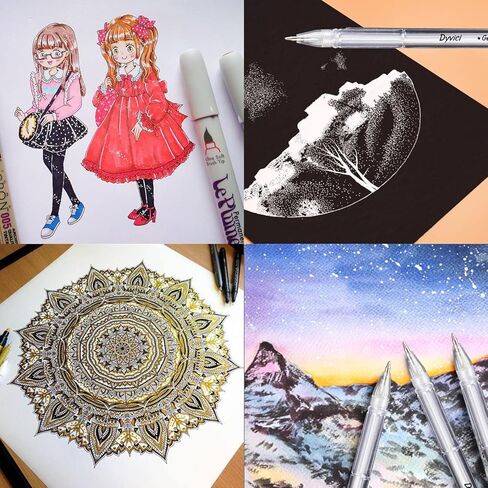 أقلام تلوين تسليط الضوء من Dyvicl، أقلام حبر هلامية ذات نقاط دقيقة مقاس 0.8 مم لرسم الورق الأسود، والرسم، والتوضيح، وتلوين البالغين، واليوميات، مجموعة من 12 قطعة in Kuwait
