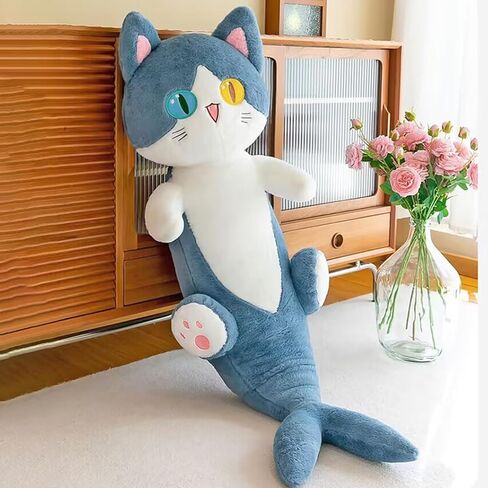 Ditucu Cute Shark Cat Plush Pillow Long Cartoon Kitten Stuffed Animal Toy Kawaii Body Sleeping Plushie Gifts for Kids 19.6 inch in Kuwait