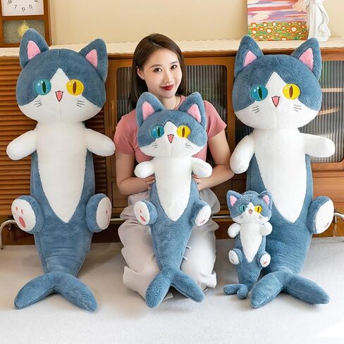 Ditucu Cute Shark Cat Plush Pillow Long Cartoon Kitten Stuffed Animal Toy Kawaii Body Sleeping Plushie Gifts for Kids 19.6 inch in Kuwait