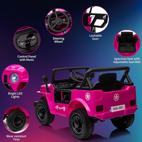 12V Kids Ride On Truck Car with Remote Control, Spring Suspension, Various Speeds, LED Lights, Music, and Safety Belt, Electric Ride On Car Toys for Kids 3+, Green in Kuwait