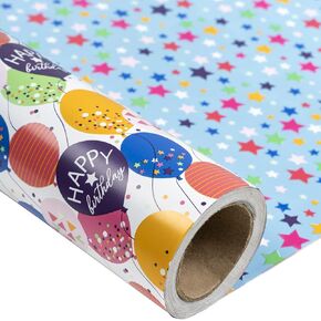 LeZakaa Reversible Birthday Wrapping Paper Jumbo Roll - Colorful Balloon & Stars - 24 inches x 100 Feet (200 sq.ft.) in Kuwait