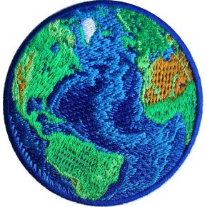 Blue Earth World Planet Patch, 3 inches - Iron On/Sew On - Colorful Globe Embroidered Badge