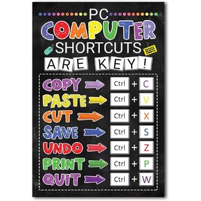 ملصق لافتة مدرسة مختبر الكمبيوتر مقاس 16 × 24 انش، ديكور للفصول الدراسية، ملصق لفئة مدرسي تكنولوجيا المعلومات، ملصق سبورة اختصارات الكمبيوتر، ديكور مكتب العاملين الاجتماعيين (بدون اطار) in Kuwait