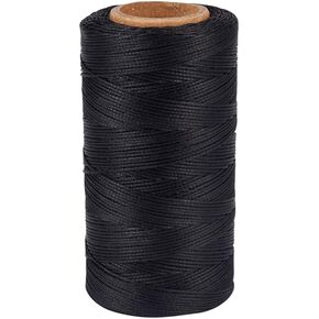 Cheriswelry 280 Yard/Roll Black Flat Waxed Polyester Cords 1mm Sewing Leather Thread Wax String Jewelry Beading Cord Stitching Bookbinding String for DIY Craft Bracelet Jewelry Making