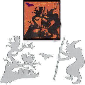 Threetols Metal Halloween Witch Cutting Dies, Witch Background Die Cuts Stencils Bat Star Cat Metal Dies for Card Making Paper Crafting Scrapbooking and DIY Craft Album Paper Card Halloween Decor in Kuwait
