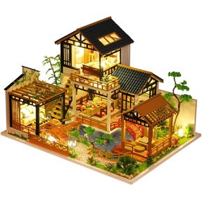 Yuzhen DIY Miniature Dollhouse with Furniture and LED Lights, Asian Ancient Style Wooden Dollhouse Includes Dustcover and Music Movement, Exquisite Home Decor in Kuwait