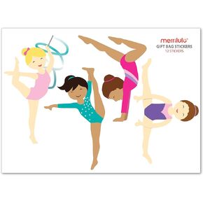 حفلة الجمباز - ملصقات حقيبة الهدايا | مجموعة من 12 | ملصقات الجمباز للفتيات in Kuwait