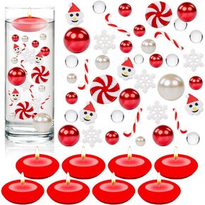 4136 Pcs Christmas Vase Filler Pearls Clear Water Gel Beads Vase Filler Pearls Floating Candles Centerpiece with 8 Floating Candles for Christmas Dinning Table Party Festival Decor (Snowman)